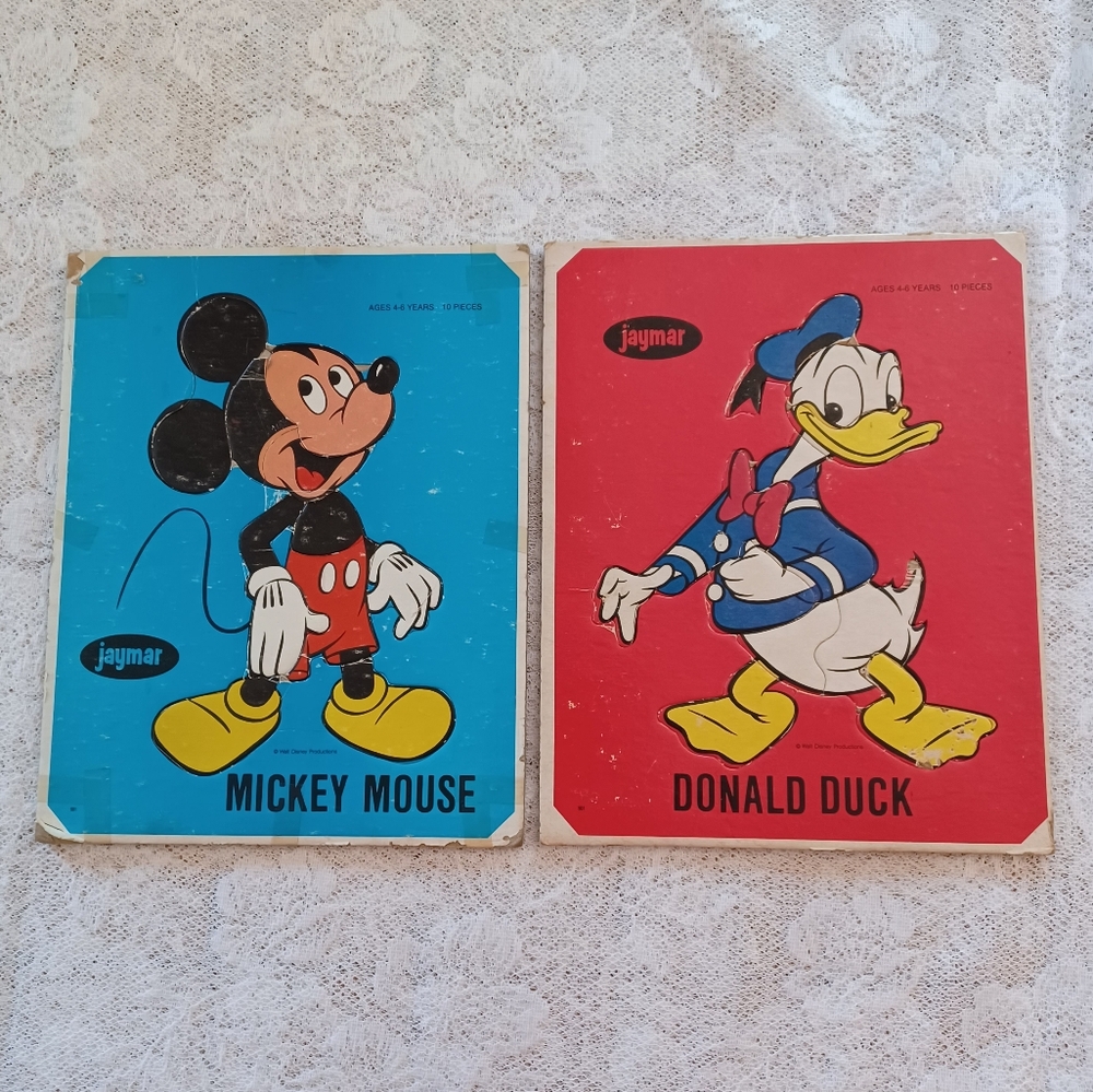 VTG JAYMAR (2) WALT DISNEY PRODUCTIONS PUZZLES AGES 4-6 10 PIECES MICKEY/DONALD